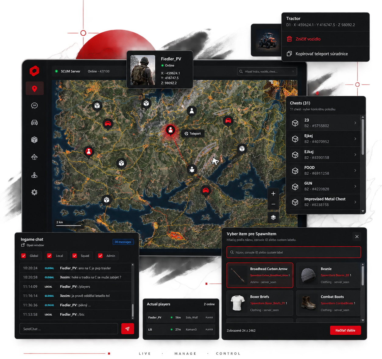 Ukázka živé mapy SCUM serveru